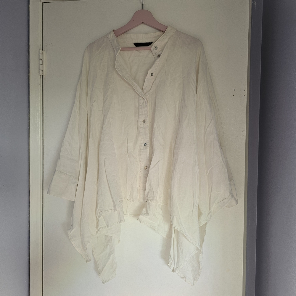 Zara Flowy Ivory Button-Front Tunic Top